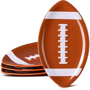 4 Pcs 7.87'' Football Ceramic Plates Rugby Candy Dishes Serving Bowl Dessert Platters Tray for Appetizer Snacks Cookies Treats Football Party Supplies Decorations (Dark Brown)