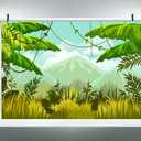 5x3ft Safari Backdrop Cartoon Jungle Green Spring Forest Photography Background Safari Themed Birthday Party Banner Decorations Baby Shower Kids Portrait Photo Booth Props