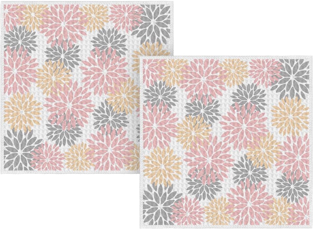 2 x Artoid Mode Pink Dahlia Floral Kitchen Dish Cloths, 12x12 Inch Quick Dry Microfiber Dishcloths for Kitchen Premium Dish Rags Set of 2