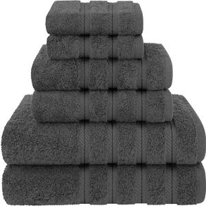 American Soft Linen Luxury 6 Piece Towel Set, 2 Bath Towels 2 Hand Towel 2 Washcloths, 600 GSM 100% Cotton Turkish Towels for Bathroom, Dark Gray Towel Sets