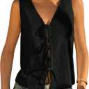 Verdusa Women's Linen Clothes Tie Front Tops Going Out Top Trendy Sleeveless Vest Shirts (Black), Small