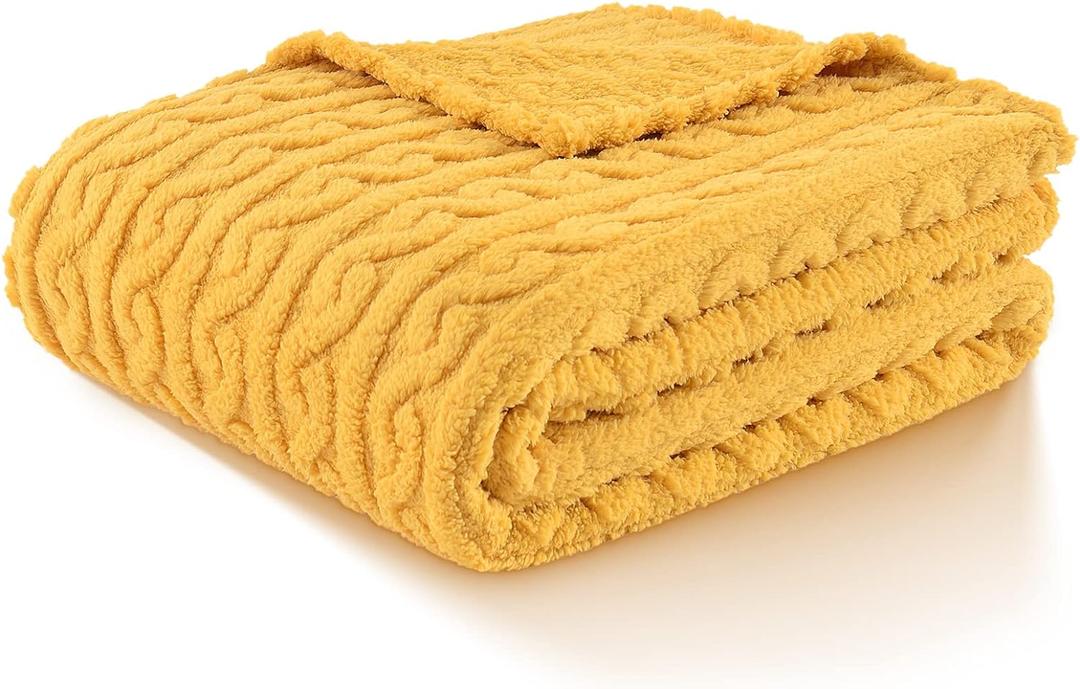 FY FIBER HOUSE Sherpa Blanket - 3D Pattern Design Yellow Throw Blanket for Sofa Couch, Bed, Warm Super Soft Cozy Microfiber Fleece Blanket for Living Room, Throw 50x60