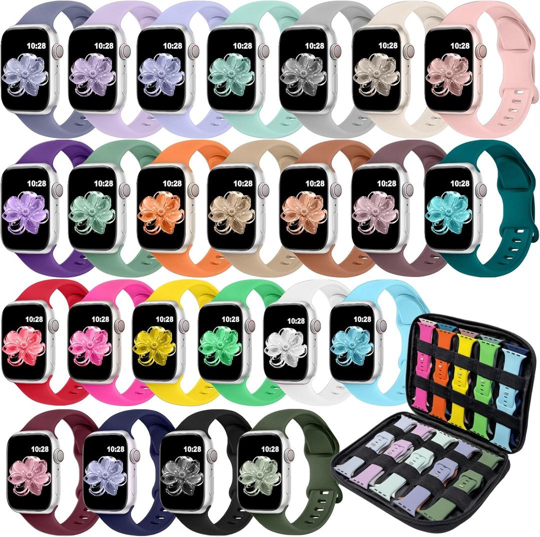 24 Pack Sport Band Compatible with Apple Watch Bands 38mm 40mm 41mm 42mm 44mm 45mm 46mm 49mm for Women Men,Silicone Strap with Watch Band Organizer for Watch Ultra Series 11 10 9 8 7 6 5 4 SE/SE 3nd