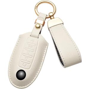 Leather Key Fob Cover for Nissan Leather Keychain Compatible with Altima Maxima Rogue Armada Pathfinder 4 5 Buttons Smart Key