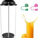 13.6 Inch Plastic Straw Dispenser, Drinking Straw Organizer Container with Stainless Steel Lid, Acrylic Plastic Straw Holder for Standard Size Drinking Straws