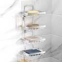 Moforoco 4 Tier Silver Soap Dish for Shower Wall, No Drilling, 304 Rustproof Stainless Steel, with 4 Hooks and Razor Holder, Shampoo Bar Holder for Shower Caddy, Bathroom