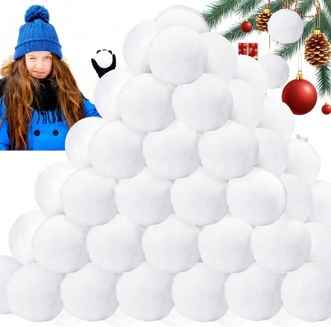50 Pcs Fake Snow Balls,Artificial Snow Fight Balls Soft Plush Snowball 2.4 Inch for Indoor Outdoor Winter Christmas Decor,Throwing Game,Party Supplies