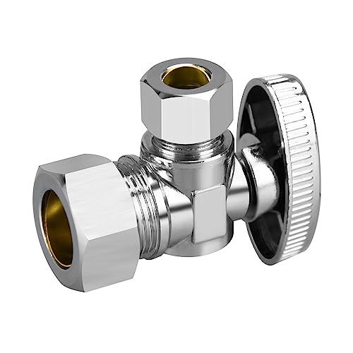 Stop Valves, 1/2" × 3/8" Angle Stop Valve, 1/2" Nominal (5/8" OD Comp.) Angle Input, 3/8" OD Compression Output, 1/4 Turn, Chrome Plated Brass for Kitchen, Faucet, Toilet Valves