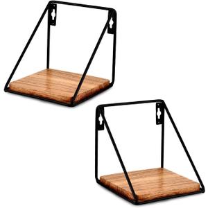Floating Shelf Iron and Acacia Wood Wall Mounted Shelves Set of 2 for Living Room Bedroom Bathroom (5" x 5" x 5") (Set of 2)