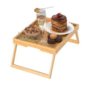 Bamboo Bed Tray Table with Foldable Legs, Breakfast in Bed Tray for Eating, Kitchen Serving Trays, Folding Table for Sofa, Beds, Eating, Working, Used As Laptop Desk Snack Trays, Brown