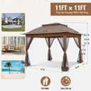 11x11 Pop Up Gazebo Tent with Mesh Netting, Instant Outdoor Canopy with UPF 50+ UV Protection, Water Resistant, Brown
