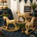 3 Pack Gold Wooden Rocking Horse Decor, 9.4 Inch Baby Shower Centerpieces