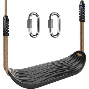 SELEWARE Plastic Swing Seat, Non Slip Tree Swing Set with Adjustable Rope and 2 Carabiners, Heavy Duty Playground Swing Set Accessories for Kid Indoor Outdoor Backyard, Black (Black, 1 Pack)