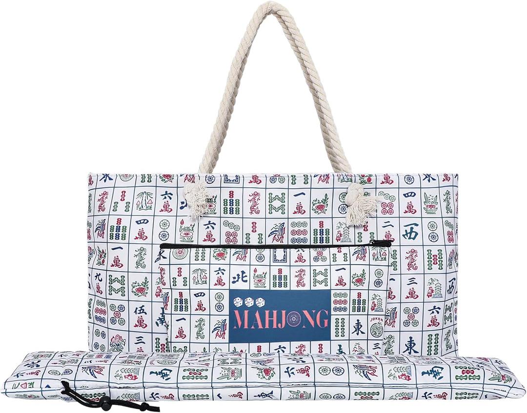 TIASUSAN Empty Printed Mahjong Bag for American Mahjong Set, Mahjong Carrying Bag with Tiles Bag and Racks Drawstring Bag