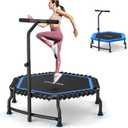 ANCHEER Trampoline, 50'' Rebounder Trampoline for Adult with Bar, Indoor Mini Trampoline, 550LBS Fitness Trampoline with Bungee, Jumping Cardio Equipment, Exercise Trampoline at Home Gym (Blue)
