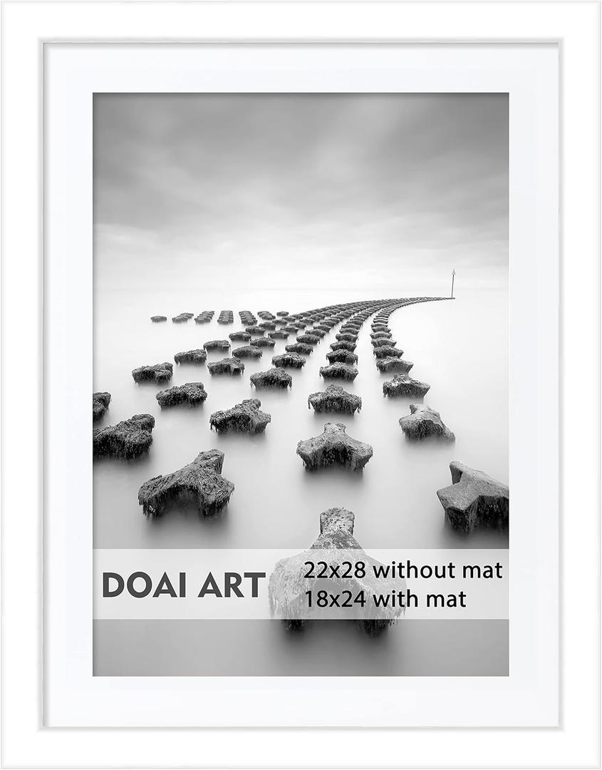 DOAI ART 22x28 Poster Frame White without Mat or 18x24 with Mat - Polished Plexiglass for Wall Vertically or Horizontally Display - Wall Mounting Hardware Included 2 Pack
