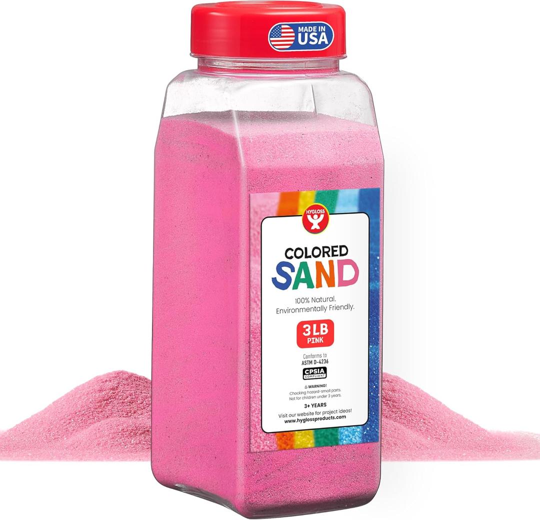 Hygloss Colored Sand for Crafts  3 lb Bottle, Pink  Vibrant Colorful Fine Sensory Play Sand Art Kits for Kids  Classroom Activities for Children 3 4 5 6 7 8 9 10 11 12  Safe for Ages 3+