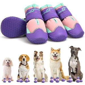 MUSIMC Dog Shoes for Large Dogs Anti-Slip Dog Boots & Paw Protectors for Hot Pavement Waterproof Small Medium Large Dog Booties for Rainy Day Summer Hiking Winter Snowy Day Dog Booties 4PCS #4 (width 1.96 inch) for 31-38 lbs