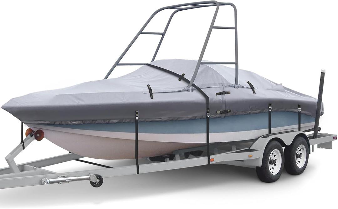 Ski & Wakeboard Tower Boat Cover 20-22ft for Wake Tower, 900D Marine-Grade Heavy Duty Boat Cover with Reinforced Stitching, All-Season Waterproof Boat Wrap for Winter, Fits Up to 106" Beam