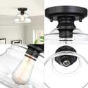 MEXO Industrial Semi Flush Mount Ceiling Light, Modern Clear Glass Light Fixture Farmhouse 10" Close to Ceiling Lights in Black Finish for Hallway Bedroom, Kitchen Entryway Cafe Bar Porch