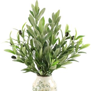 4 Pcs Artificial Olive Branches for Vase, 20" Fake Greenery Olive Stems Faux Green Plants Table Centerpieces for Living Room Bedroom Office Cafe Home Decor