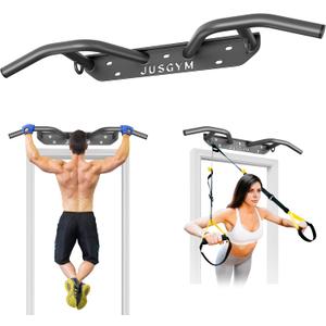Jusgym Wall Mounted Pull Up Bar - Heavy Duty Chin Up Bar, Pull-Up Bar Support Beam or Joist Mounted, Multifunctional Fitness Bar, 600LBs Capacity, 38"
