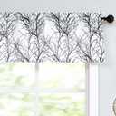 FMFUNCTEX Window Valance Curtains Yellow Grey Tree Branch Print on Semi Sheer White Short Valance for Kitchen Bathroom Rod Pocket Window Treatment 1 Panel, 50 x 15 Inches