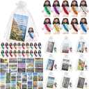 Bememo 50 Sets Christian Gifts Bulk Bible Verse Cards Include Little Jesus Figures Prayer Cards and Organza Bags for Religious Party Favors Sunday Baptism Gifts(Landscape Style,Bright)