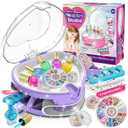 Kids Nail Polish Set for Girls, All-in-One Nail Art Kit for Kids with Nail Dryer & DIY Decorations, Peelable Nail Polish/Stickers/Gems/Nail File&Tools, Gifts for Girls Age 7-12 (Purple)