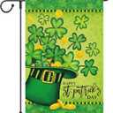 Louise Maelys Happy St Patrick's Day Garden Flag Green Hat with Shamrock Clover 12x18 Inch Double Sided Small Burlap Welcome Spring Holiday Yard Outdoor Flag Outside House Decor (Only Flag)