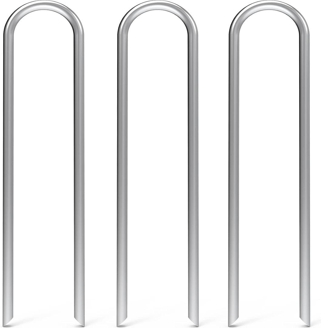 MySit 12 Inch 50 Pack Heavy Duty U Shaped Garden Stakes, 11 Gauge Galvanized Fence Stakes Landscape Staples Metal Yard Stakes for Ground, Drip Hose, Inflatables, Outdoor Decorations