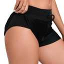 Womens Low Rise Drawstring Swim Shorts, Boyshort Board Shorts with Liner | Bikini Tankini bottoms, Quick Dry, Sun Protection, Swimming, Surfing, Beach (Black, S)
