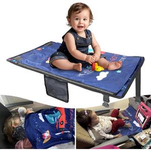 Kids Airplane Bed with Quilt, Safe and Cozy Toddler Travel Essential Seat Extender for Babies, Airplane Must Have for Toddlers (Blue)