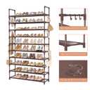 LANTEFUL Tall Shoe Rack 10 Tier Shoe Organizer Large Shoe Shelf with 18 Hooks Storage for 50 Pair Sneaker and Boot, Stackable Vertical Shoe Rack Organizer for Closet, Entryway, Bedroom, Brown