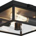 Outdoor Ceiling Light with Motion Sensor 12'', Flush Mount Porch Light, Exterior Light Fixture with Clear Glass, Dusk to Dawn 2-Light Fixture for Patio, Porch