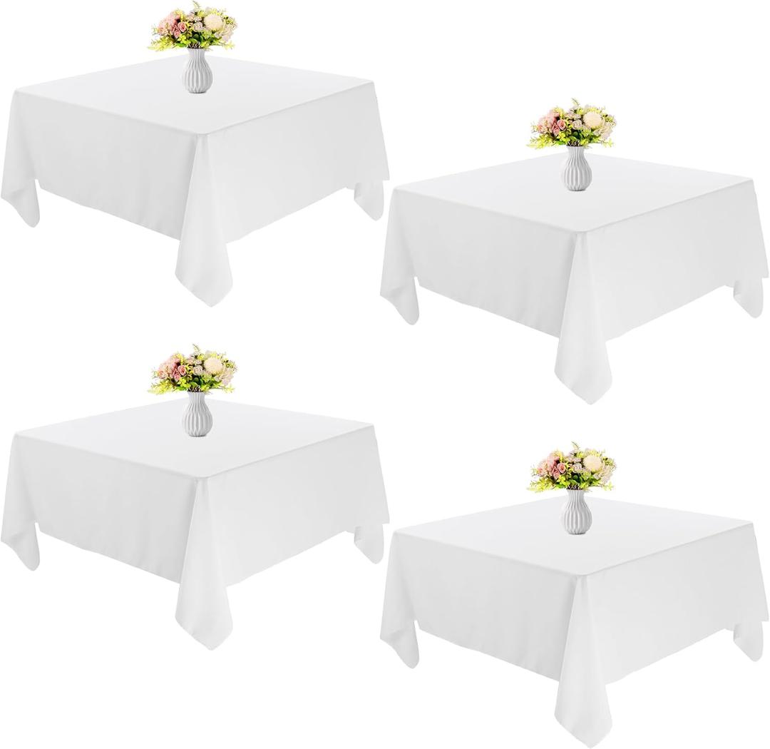 4 Pack Square Table Cloth 52x52 Inch White Tablecloth Machine Washable Fabric Polyester Table Cover for Dining, Buffet Parties, Picnic, Events, Weddings and Restaurants, White