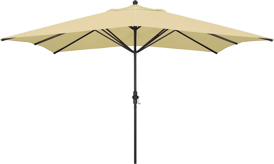 California Umbrella 11' x 8' Rectangle Aluminum Market Umbrella, Crank Lift, Bronze Pole, Sunbrella Antique Beige