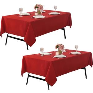 2-Pack 60x144 inch Red Table Cloths, Solid Stain and Wrinkle Resistant Oblong Tablecloth, Premium Plain Weave Polyester Fabric Rectangle Table Linen Covers for Hotel, Banquet
