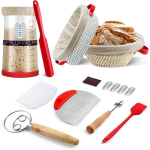 Sourdough Starter Kit,Gift for Bakers Sourdough Bread Baking Supplies,34oz Starter Jar, 2 Cotton Rope Proofing Baskets & More for Sourdough Starter Bread Making Baking Fermentation