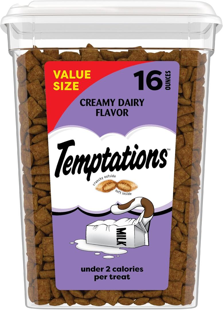 Temptations Cat Treats, Classic Crunchy and Soft Cat Treats, Creamy Dairy Flavor, 16 oz. Tub (EXP 08/31/27)