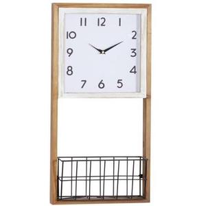12 x 24-Inch Brown Wood Farmhouse Wall Clock – Rustic Vintage Home Décor