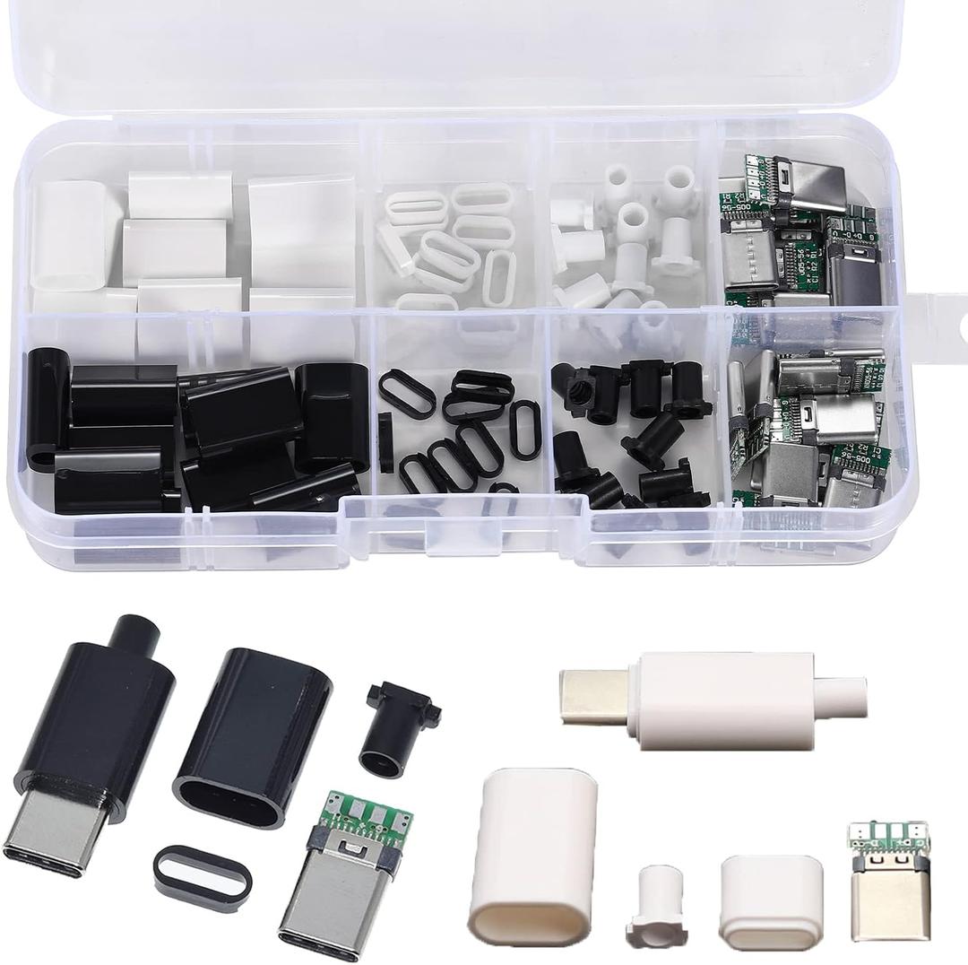 20Set USB 3.1 Type C Male Connector 24 Pin Welding Data Line Interface 24P PCB Board Support Module(10Set Black + 10Set White)