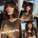 Short Highlight Wig with Bangs for Women Brown Mixed Gold Wig Highlights Medium Length Synthetic Hair Wavy Bob Wig Colorful Wigs 14 Inches