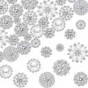 50 Pcs Faux Pearl Buttons Rhinestones Embellishments Retro Flatback Vintage Buttons with Faux Pearls Crystal Flower for DIY Crafts Jewelry Wedding Party Home Decor(Silver)