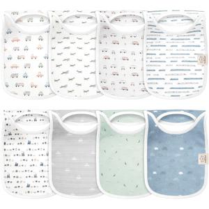 KeaBabies 8-Pack Bibs for Baby Girl, Boy - Pullover Large Baby Bibs for Drooling and Teething Infant, Newborn, Soft & Absorbent Organic Cotton, Long Torso Coverage Keep Toddler Clean & Dry (Vessels)