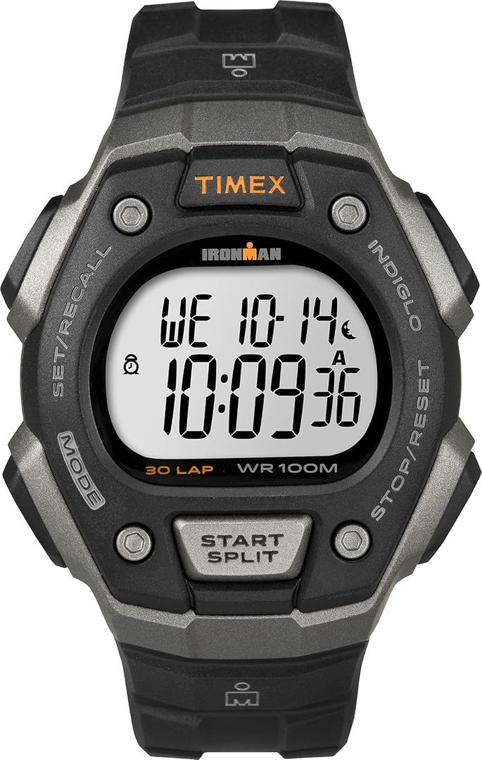 Timex Men's Ironman Triathlon Classic 30 38mm Watch (Black/Digital Gray/Silver-Tone)