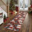 Wonnitar Christmas Runner Rug 2x6, Washable Kitchen Runner Rug Non Slip, Low Pile Soft Christmas Tree Hallway Runner Carpet for Entryway Bathroom Bedside Holiday Decor (Red,2'x6')