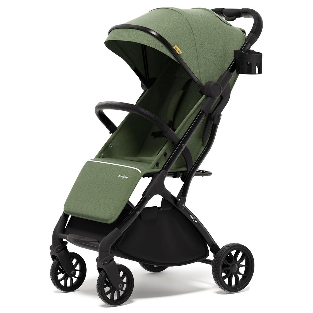 newyoo GlideTow TR18 Travel Stroller, Compact & Lightweight, Muted Olive | Newborn to toddler, foldable, self-standing design, 175 near-flat recline, large mesh window, trolley mode & UPF 50+ canopy