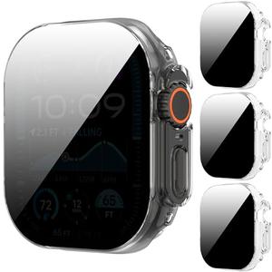 AIDOWU 3-Pack Privacy Case for Apple Watch Ultra/Ultra 2/Ultra 3 49mm, Anti-Peeping Ultra-Thin Tempered Glass Screen Protector Case Cover for iWatch Ultra/Ultra 2/Ultra 3 49mm,Transparent