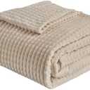 EMME Fleece Blanket Twin Size Luxury Flannel for Couch Bed Sofa Chair, Soft, Plush, Warm and Cozy Blanket with Geometric Grid Design (Beige, 60'' x 80'')